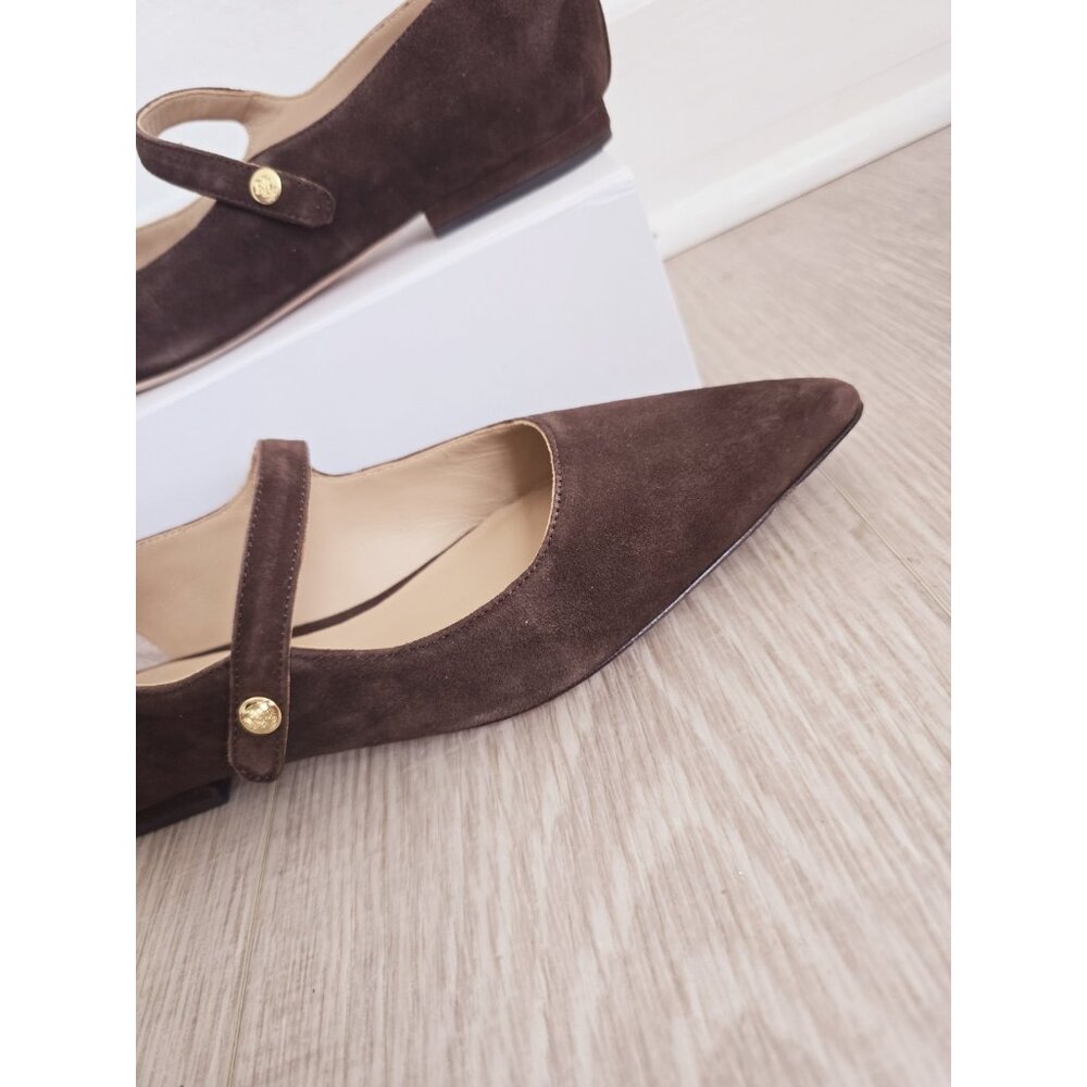 Lauren Ralph Lauren Londyn Suede Mary Jane Flats 8.5 Brown Pointed Toe Slip On - Picture 2 of 11